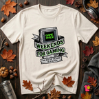 Weekends for Gaming sarcastic gaming t-shirt in White by Snarky Sarks