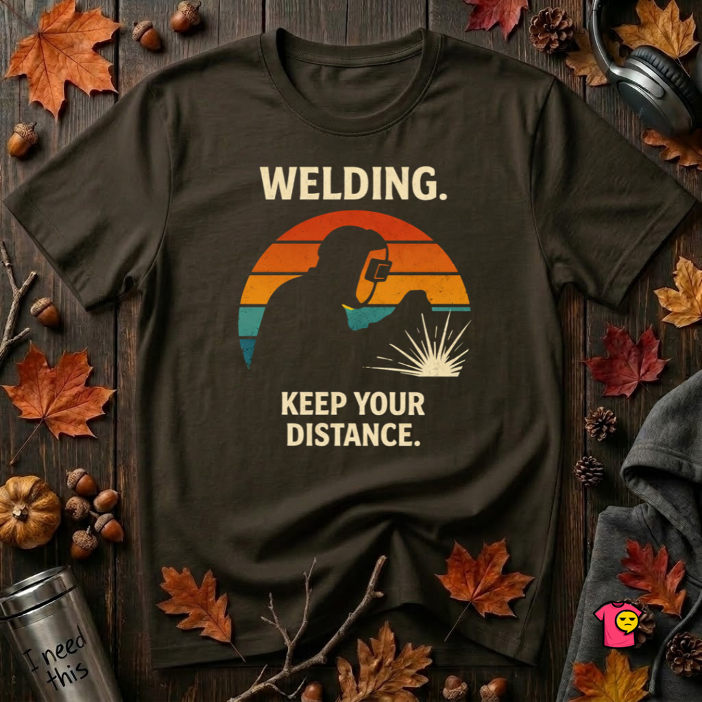 Welding. Keep Your Distance. sarcastic welding t-shirt in Black by Snarky Sarks