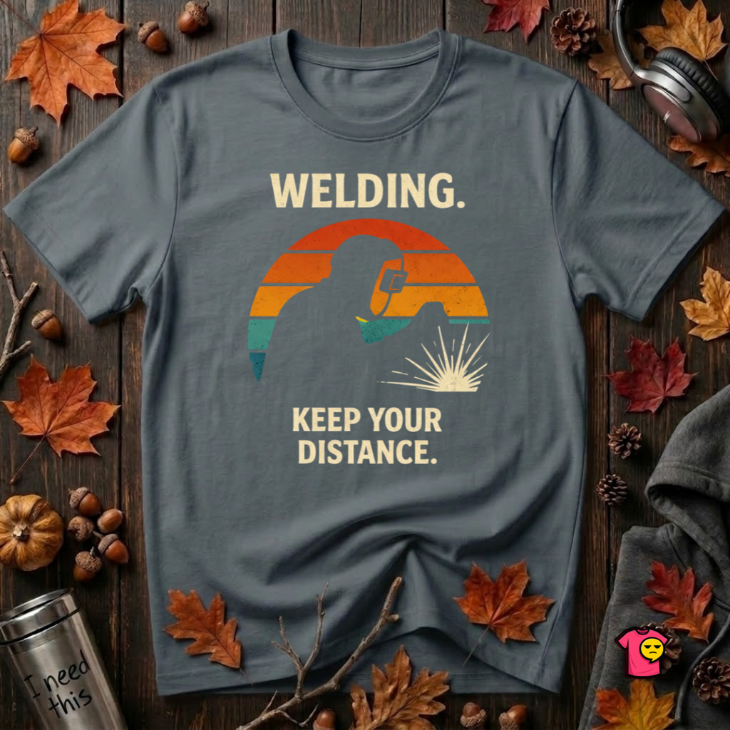 Welding. Keep Your Distance. sarcastic graphic t-shirt in Dark Gray by Snarky Sarks
