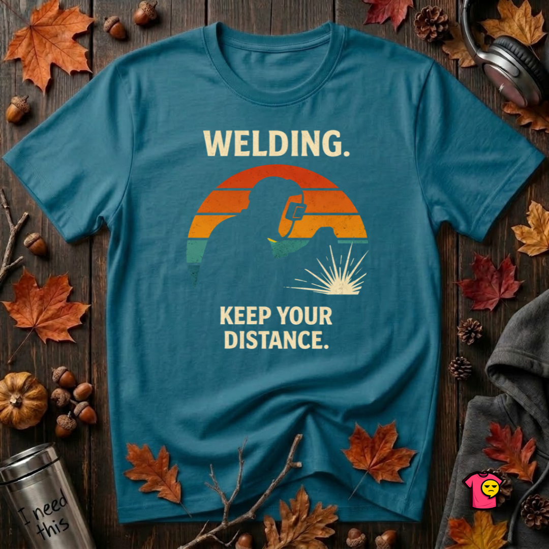 Welding. Keep Your Distance. sarcastic welding t-shirt in Deep Teal by Snarky Sarks