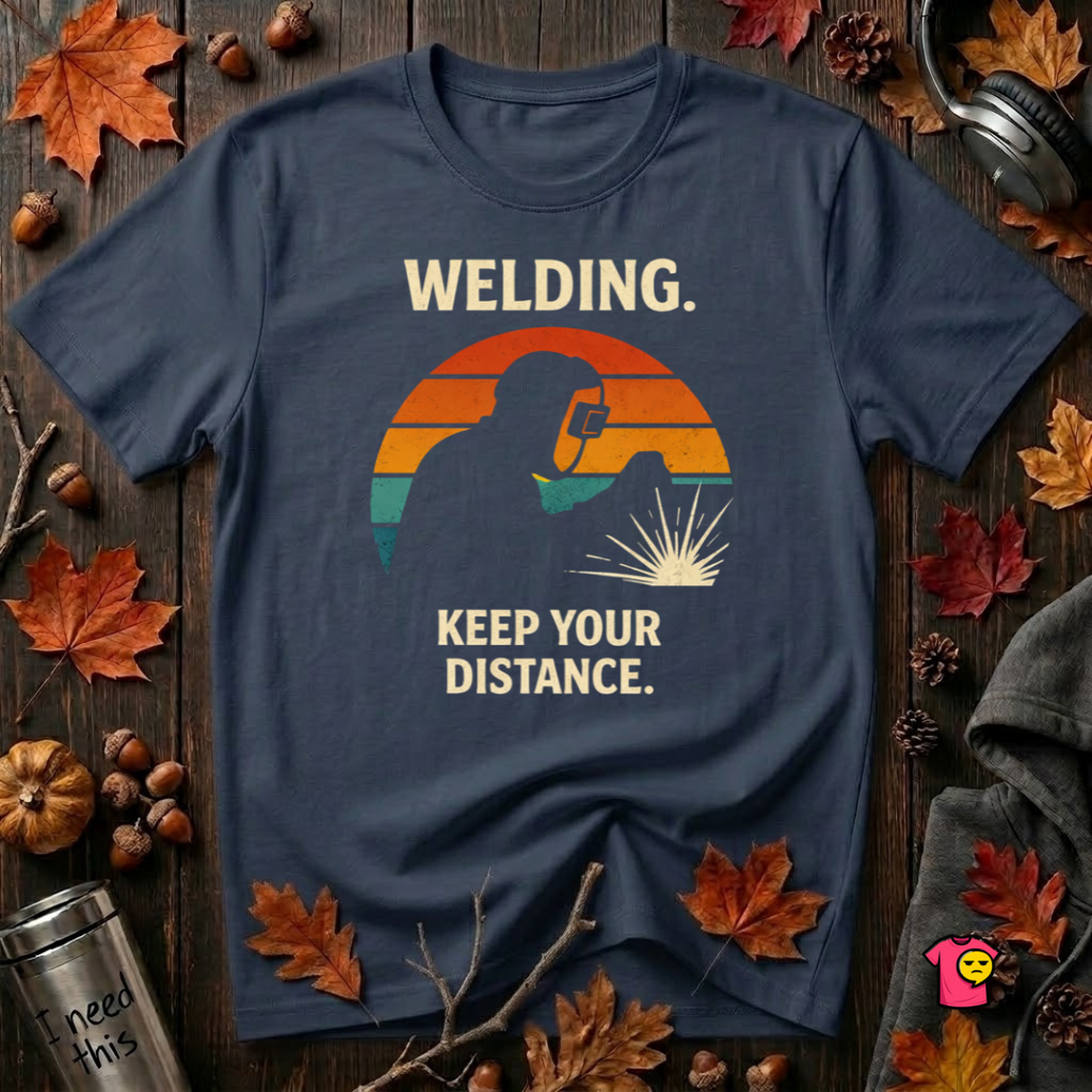 Welding. Keep Your Distance. sarcastic welding t-shirt in Navy by Snarky Sarks