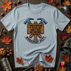 Woodshop Department sarcastic woodworking graphic t-shirt in Blue by Snarky Sarks