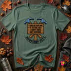 Woodshop Department woodworking t-shirt in Heather Forest by Snarky Sarks