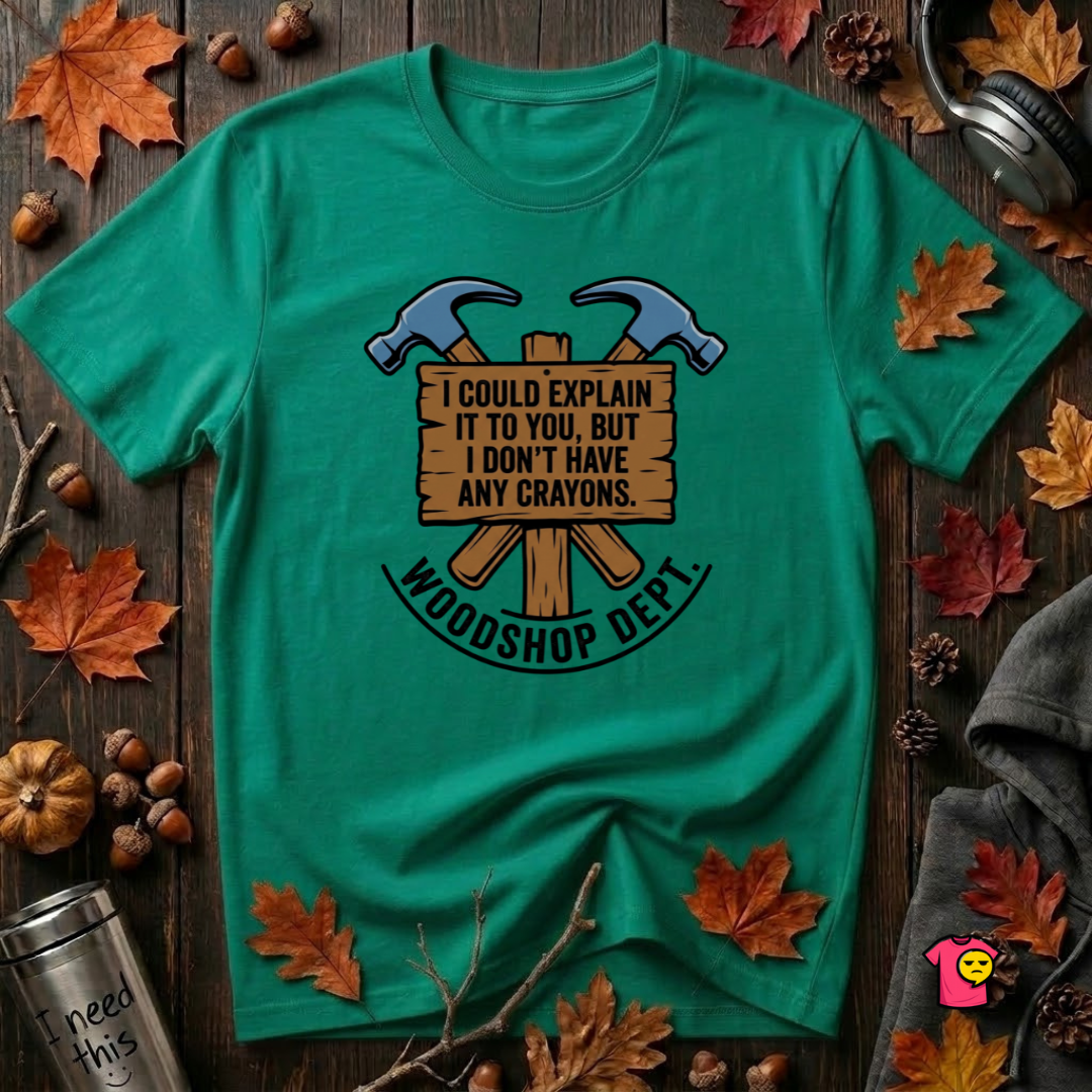 Woodshop Department woodworking t-shirt in Heather Kelly by Snarky Sarks