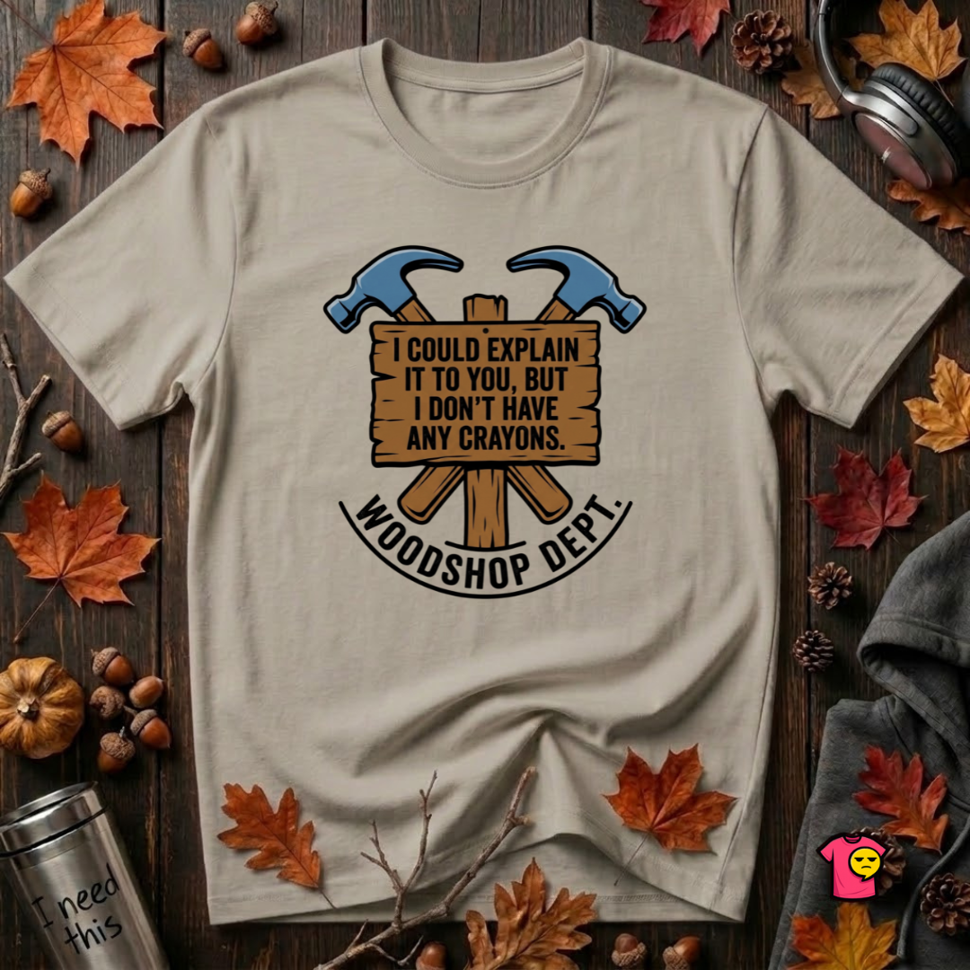 Woodshop Department woodworking t-shirt in Heather Stone by Snarky Sarks