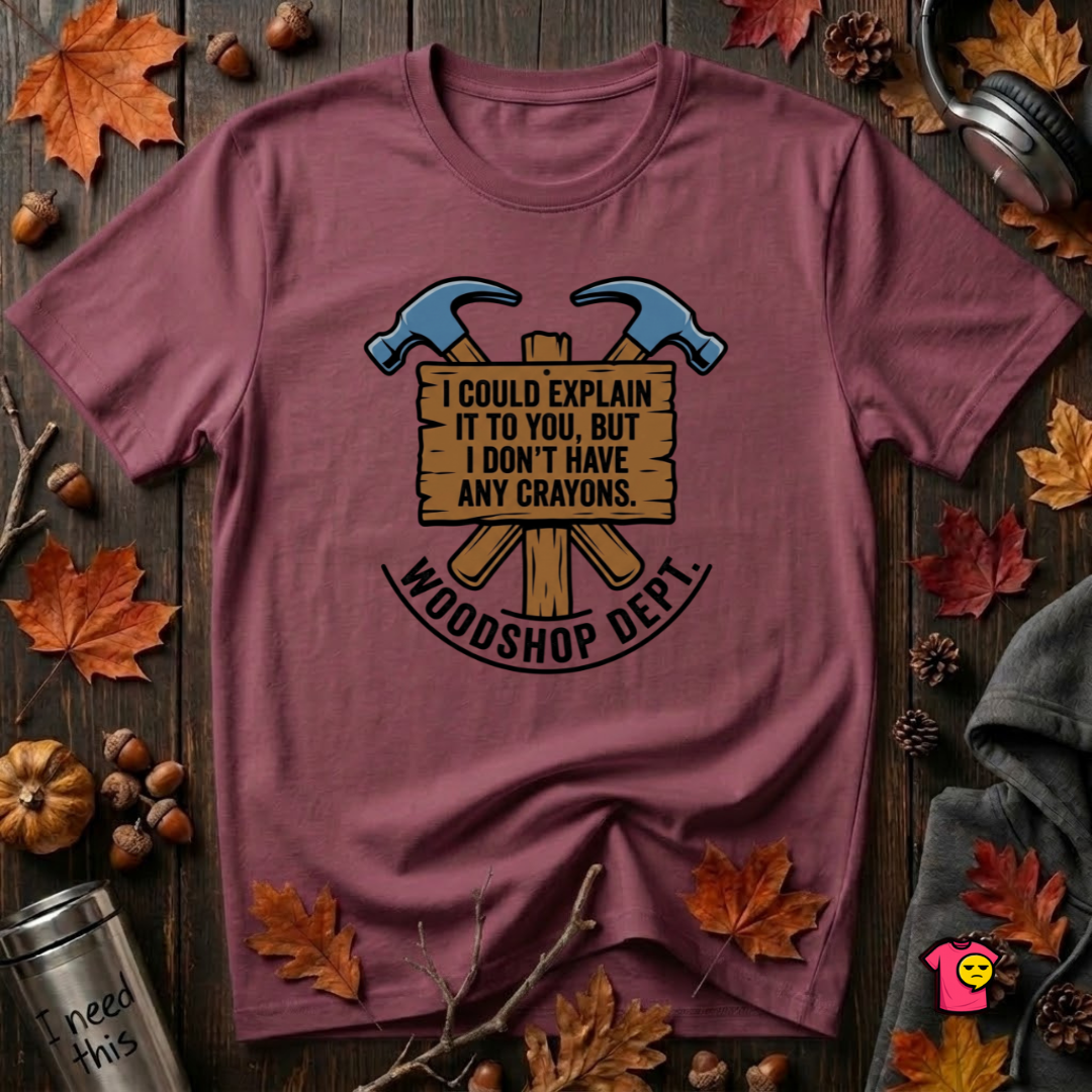Woodshop Department woodworking t-shirt in Maroon by Snarky Sarks