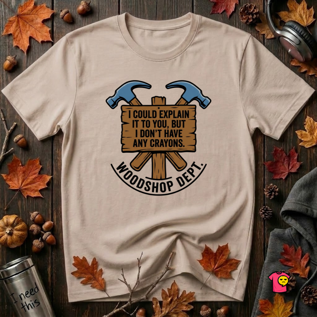 Woodshop Department woodworking t-shirt in Natural by Snarky Sarks