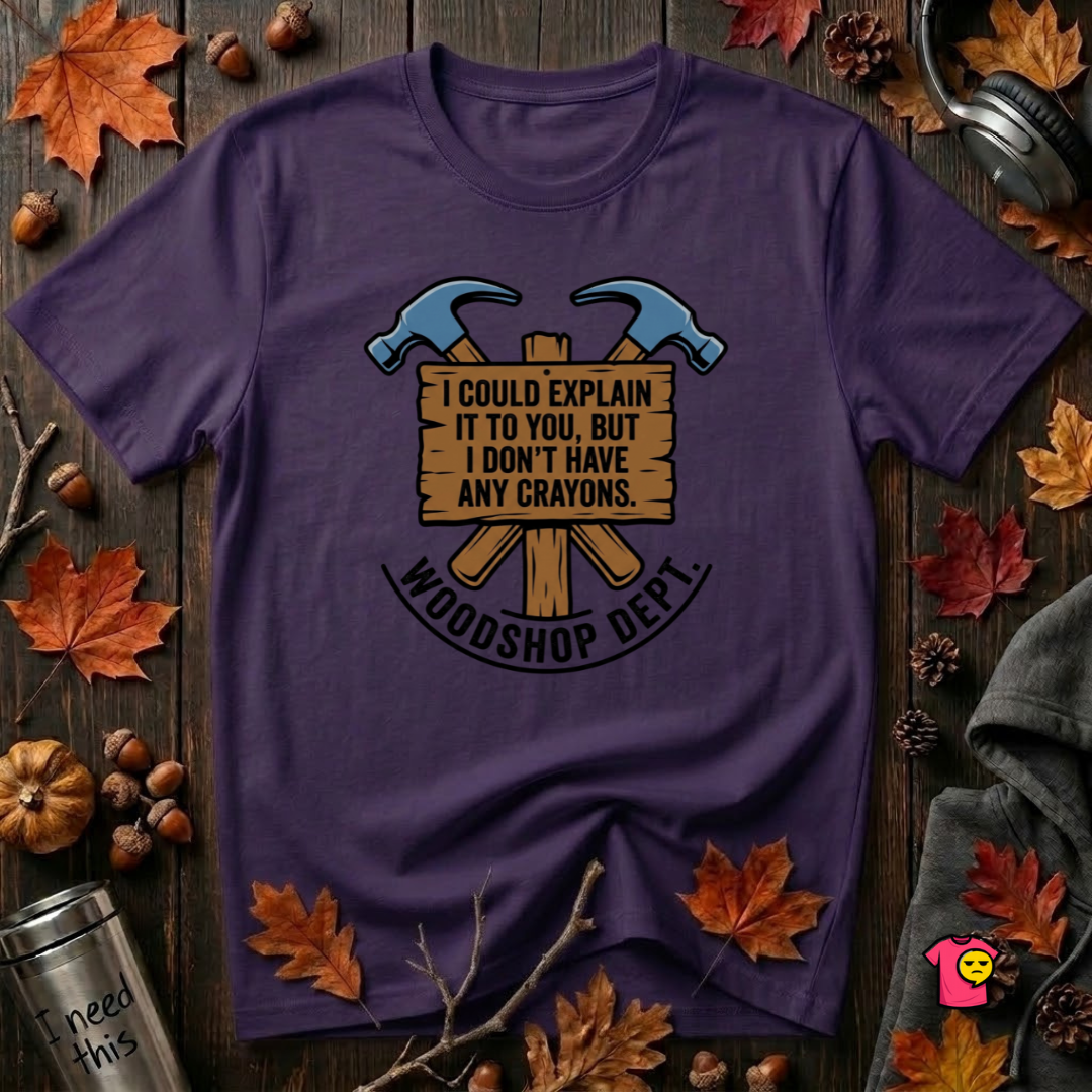 Woodshop Department woodworking t-shirt in Purple by Snarky Sarks