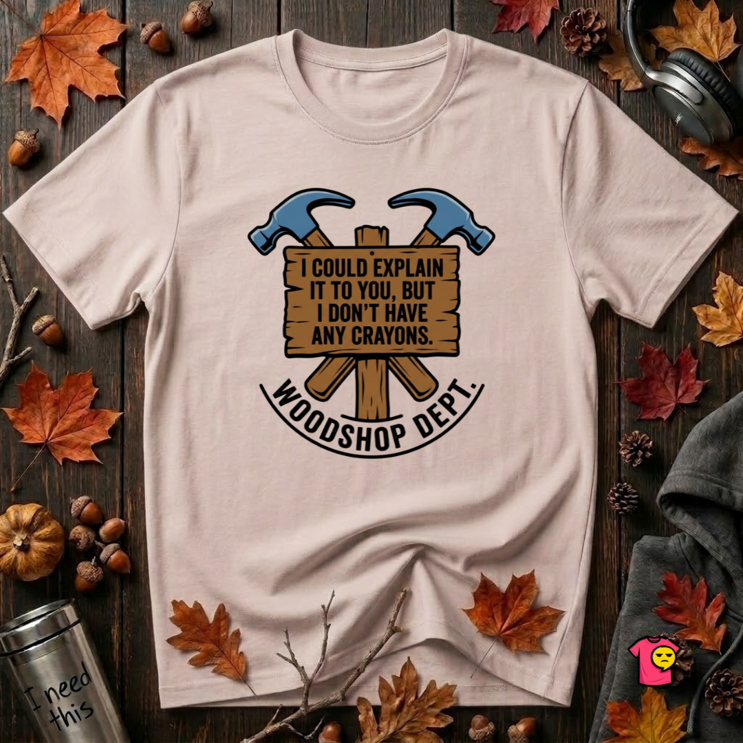 Woodshop Department woodworking t-shirt in Soft Pink by Snarky Sarks