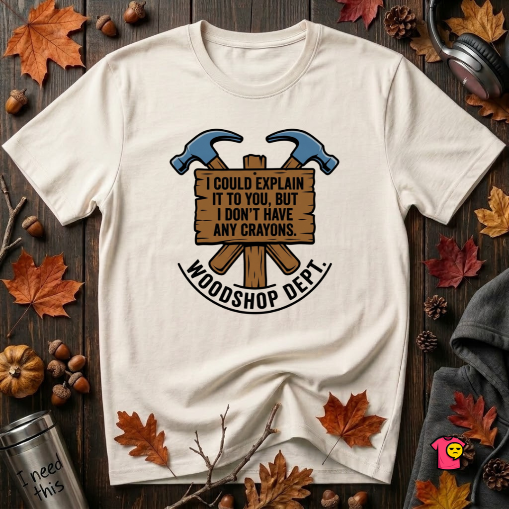 Woodshop Department woodworking t-shirt in White by Snarky Sarks