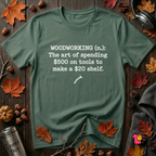 Woodworking (n.) sarcastic definition graphic t-shirt in Heather Forest by Snarky Sarks