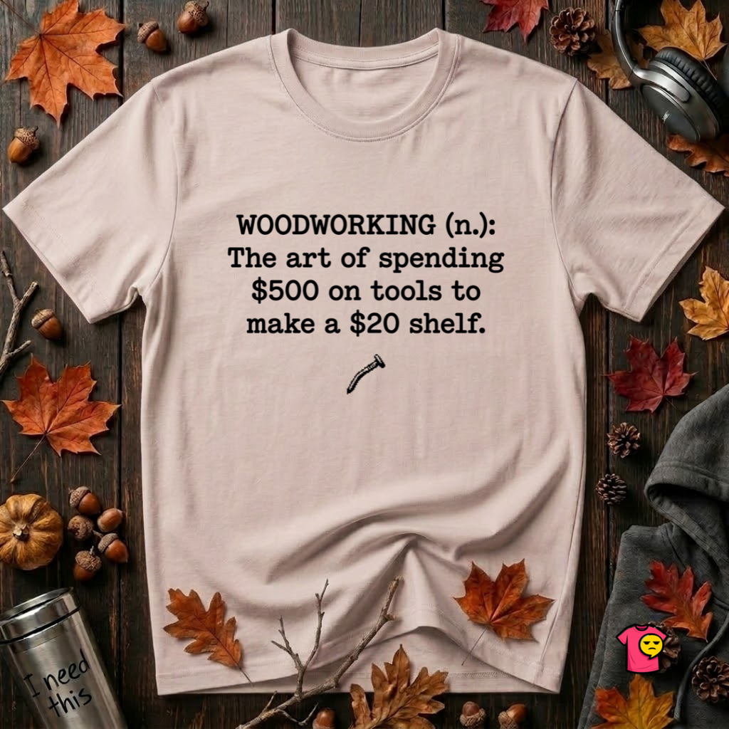 Woodworking (n.) sarcastic definition t-shirt in Soft Pink by Snarky Sarks