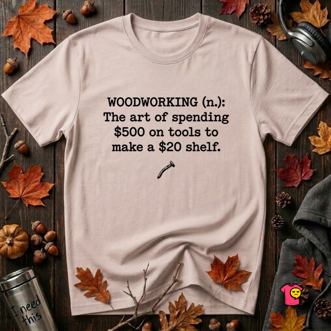 Woodworking (n.) sarcastic definition t-shirt in Soft Pink by Snarky Sarks