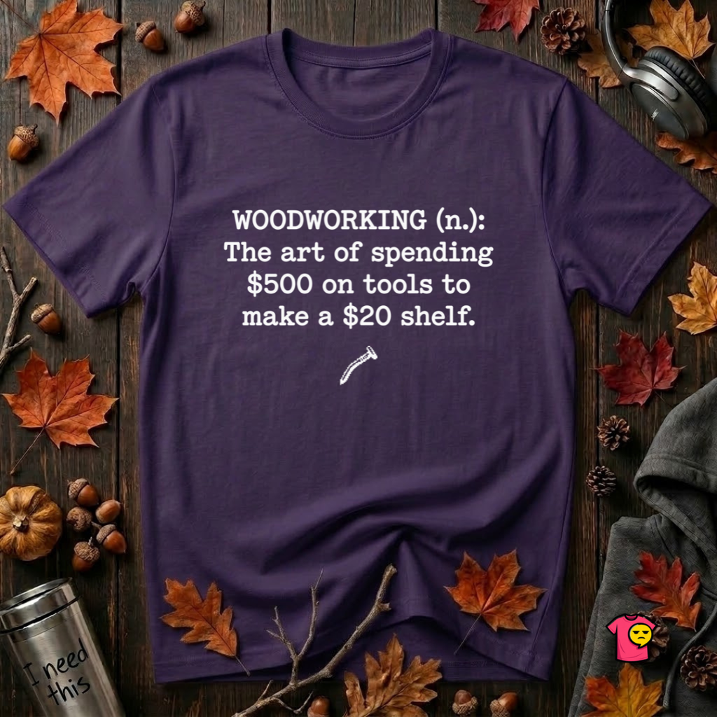 Woodworking (n.) sarcastic definition t-shirt in Team Purple by Snarky Sarks