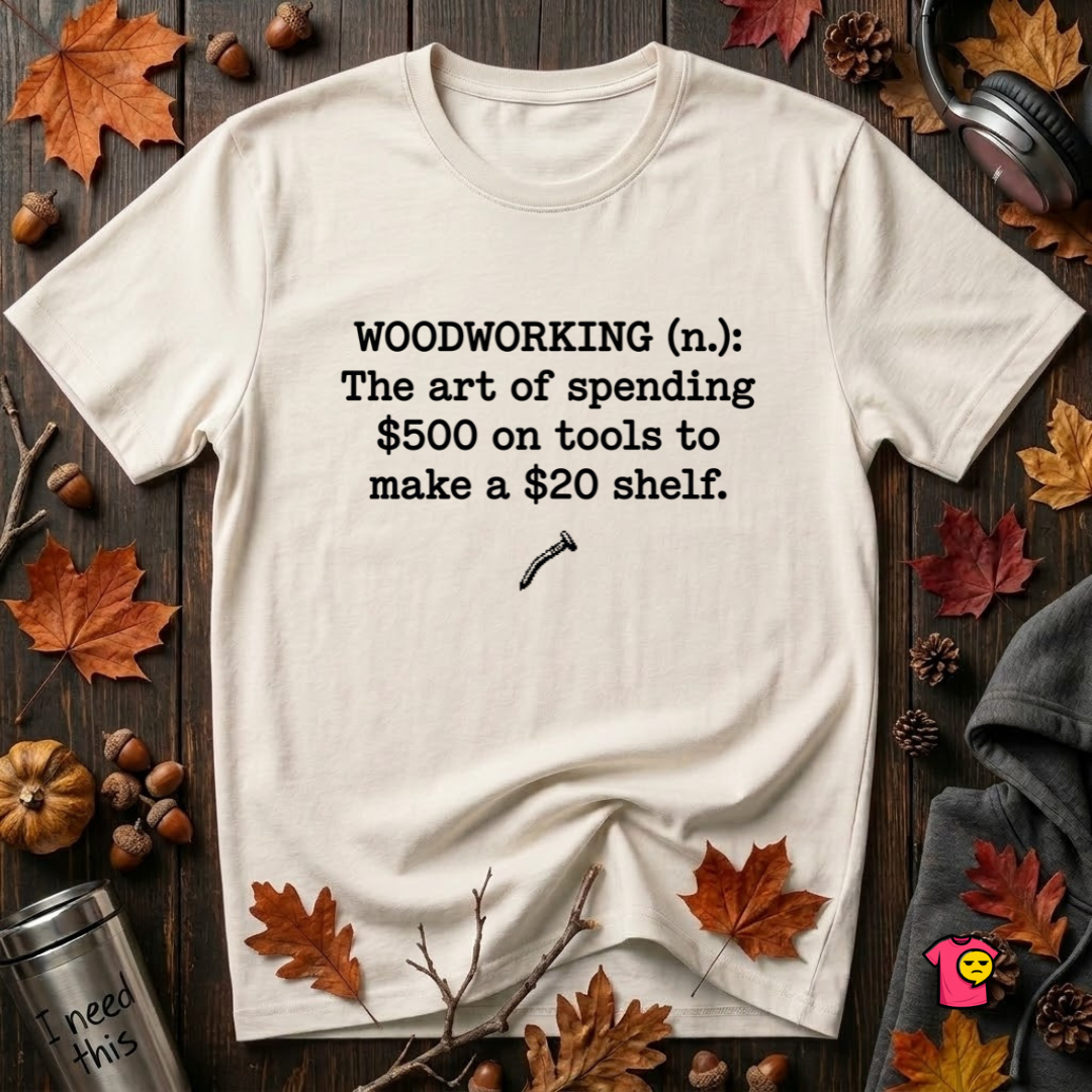 Woodworking (n.) sarcastic definition t-shirt in White by Snarky Sarks