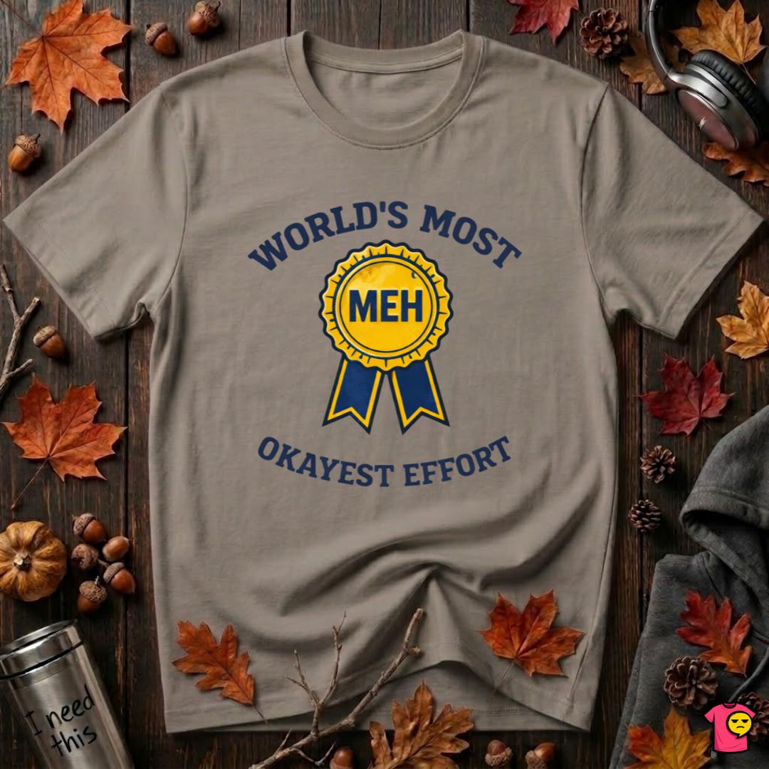 World's Most Okayest Effort sarcastic t-shirt in Asphalt by Snarky Sarks