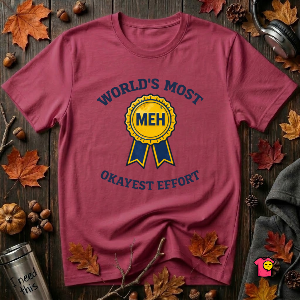 World's Most Okayest Effort sarcastic t-shirt in Cardinal by Snarky Sarks