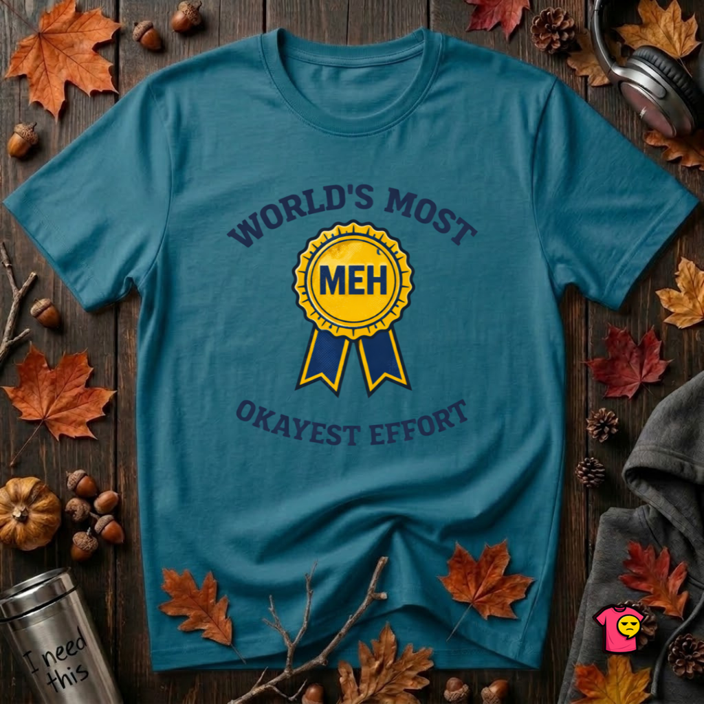 World's Most Okayest Effort sarcastic t-shirt in Deep Teal by Snarky Sarks