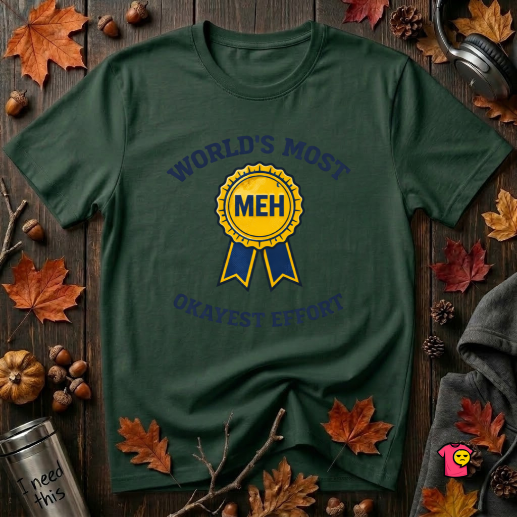 World's Most Okayest Effort sarcastic t-shirt in Forest by Snarky Sarks