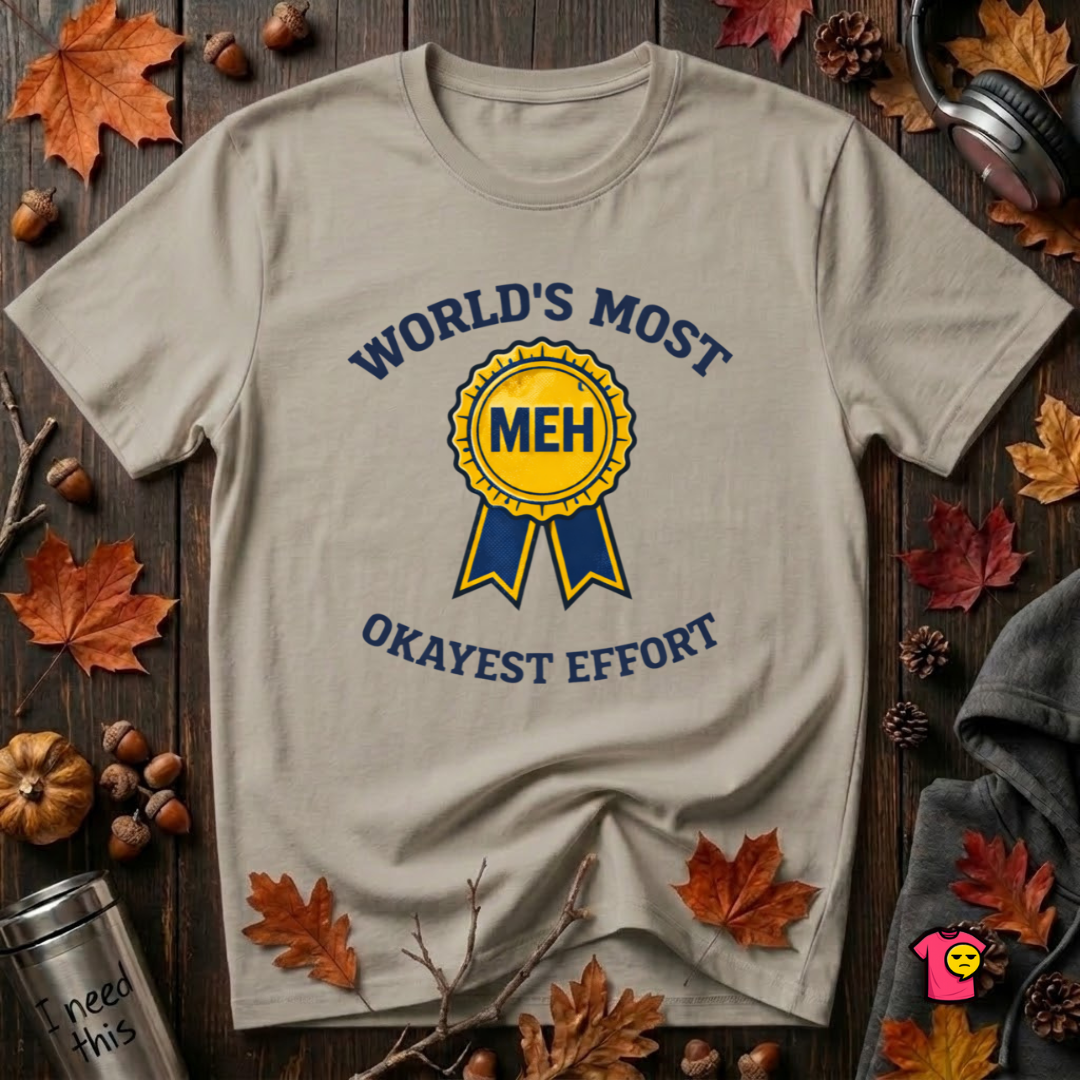 World's Most Okayest Effort sarcastic t-shirt in Heather Stone by Snarky Sarks