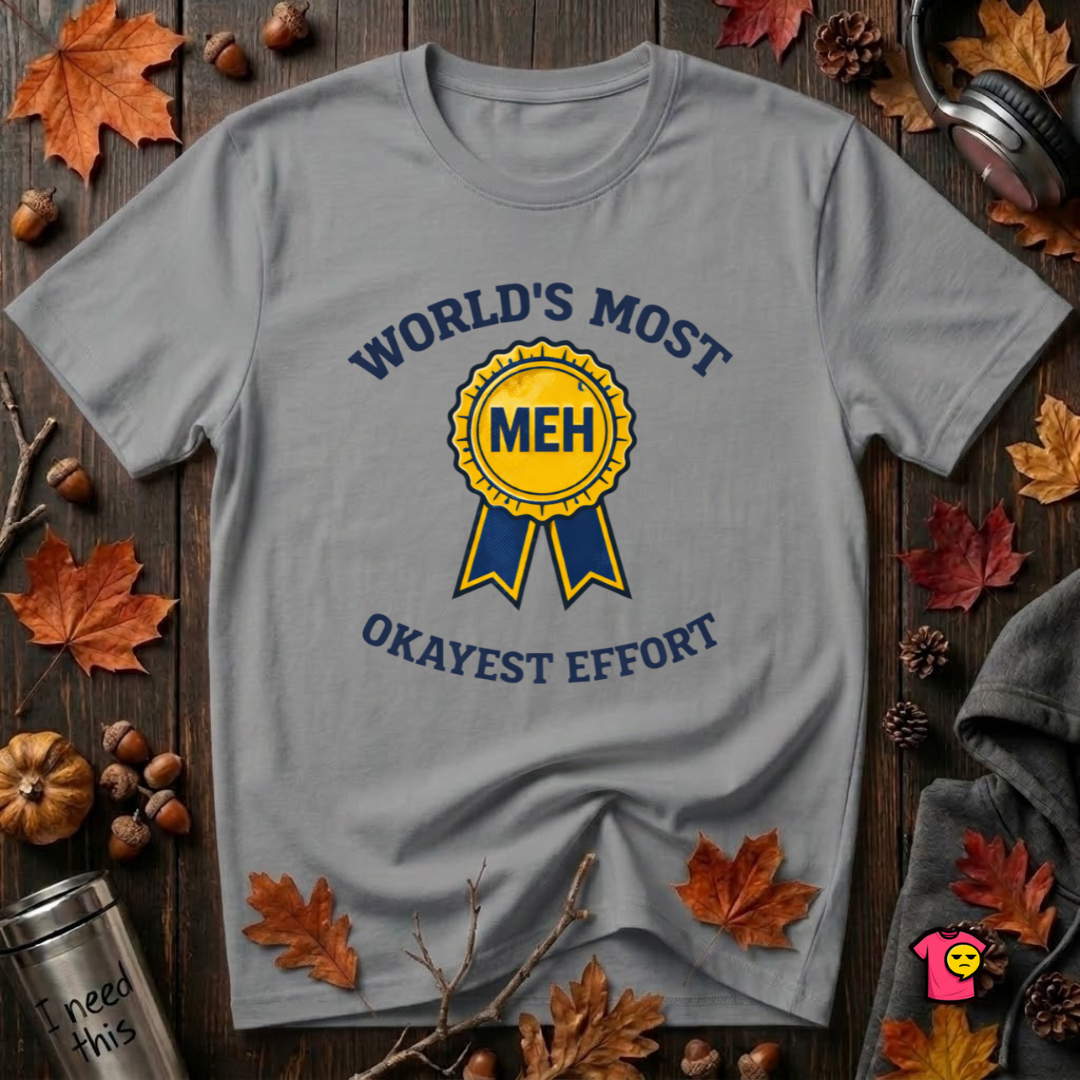 World's Most Okayest Effort sarcastic t-shirt in Heather Storm by Snarky Sarks