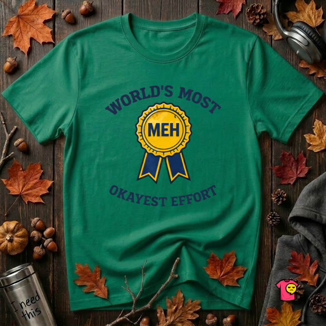 World's Most Okayest Effort sarcastic t-shirt in Kelly by Snarky Sarks