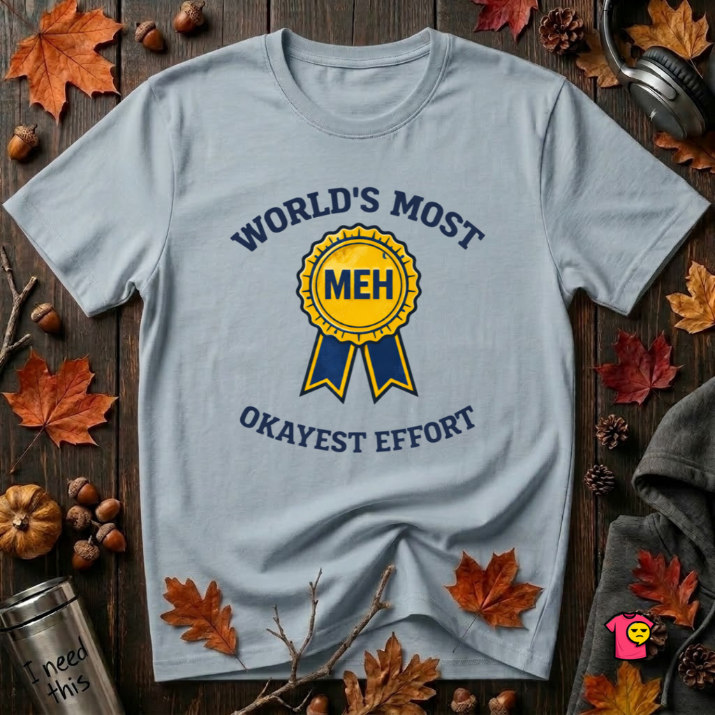 World's Most Okayest Effort sarcastic t-shirt in Light Blue by Snarky Sarks