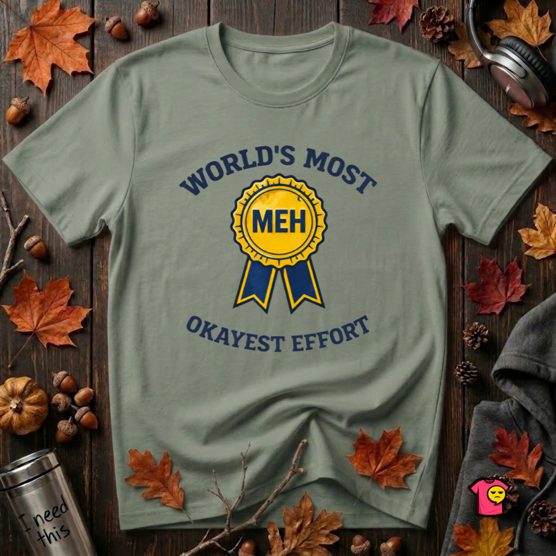 World's Most Okayest Effort sarcastic t-shirt in Military Green by Snarky Sarks