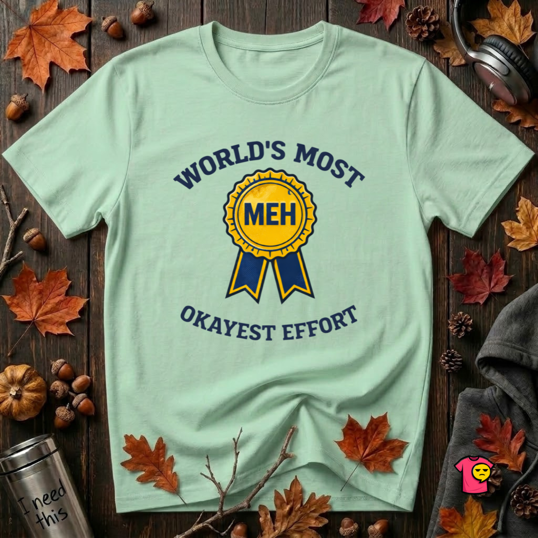 World's Most Okayest Effort sarcastic t-shirt in Mint by Snarky Sarks