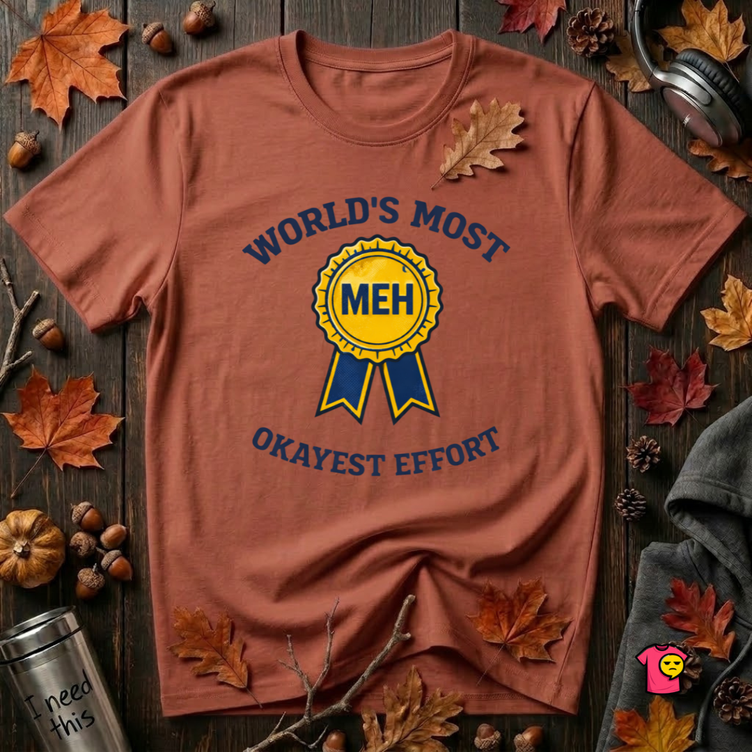 World's Most Okayest Effort sarcastic t-shirt in Rust by Snarky Sarks