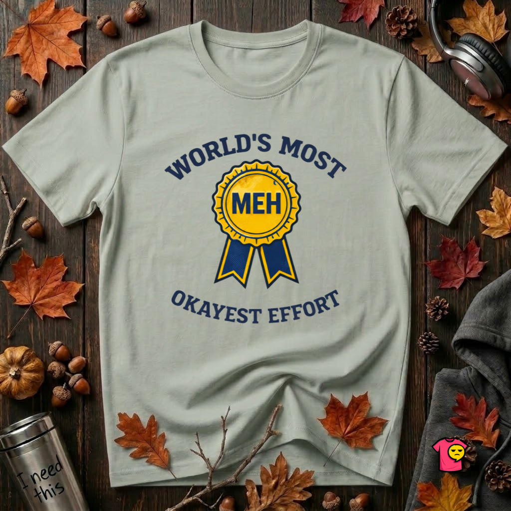 World's Most Okayest Effort sarcastic t-shirt in Sage by Snarky Sarks