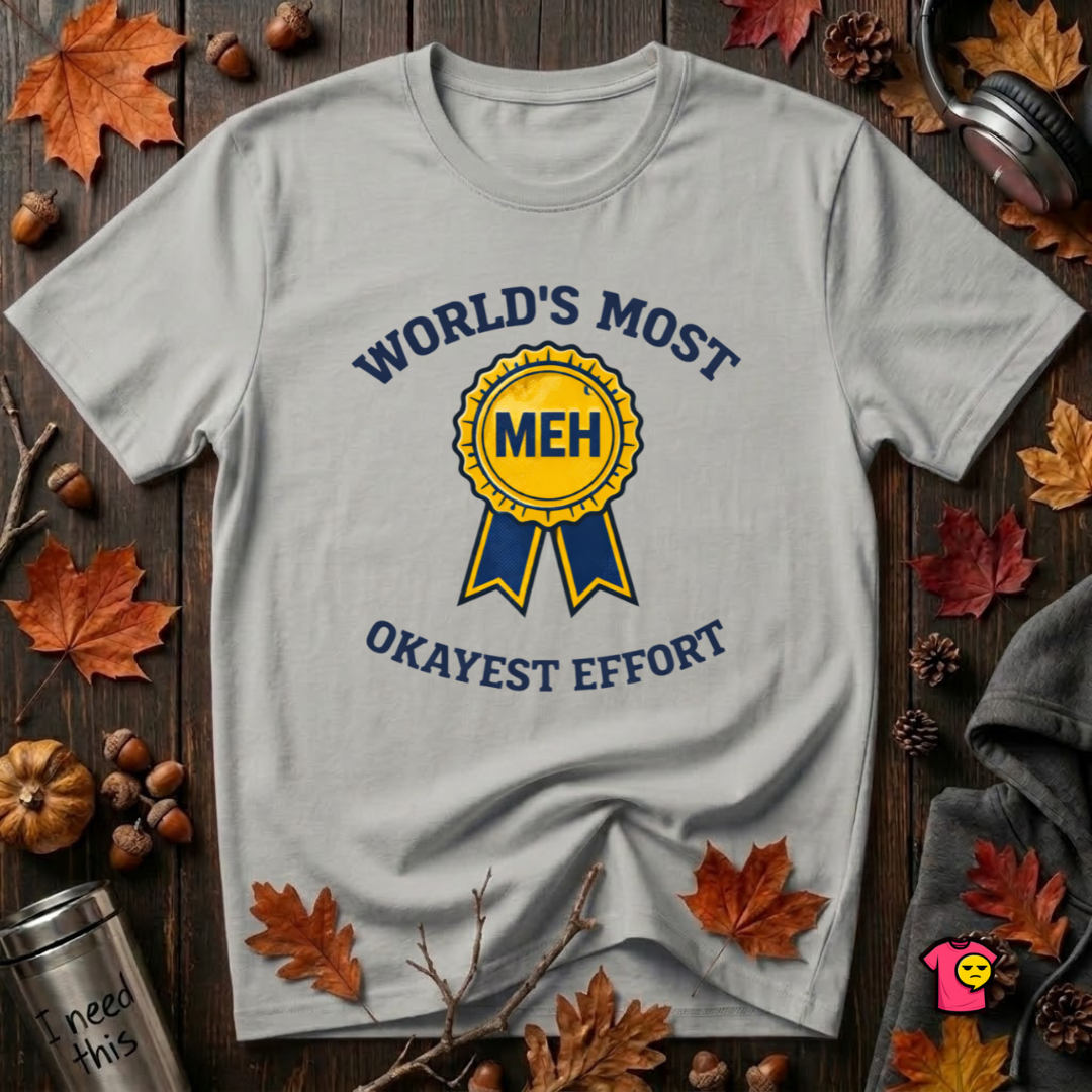 World's Most Okayest Effort sarcastic t-shirt in Silver by Snarky Sarks