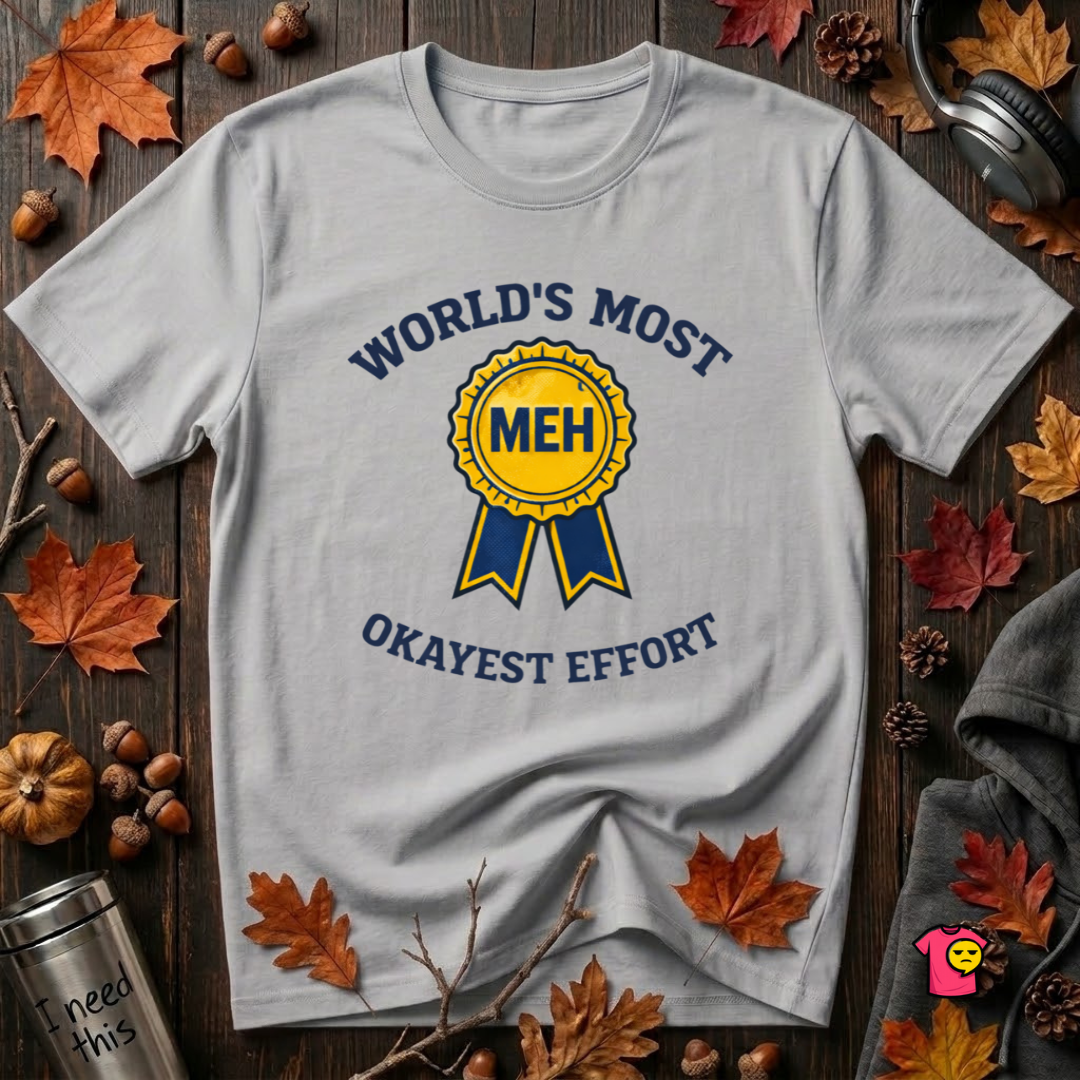 World's Most Okayest Effort sarcastic t-shirt in Solid Athletic Gray by Snarky Sarks