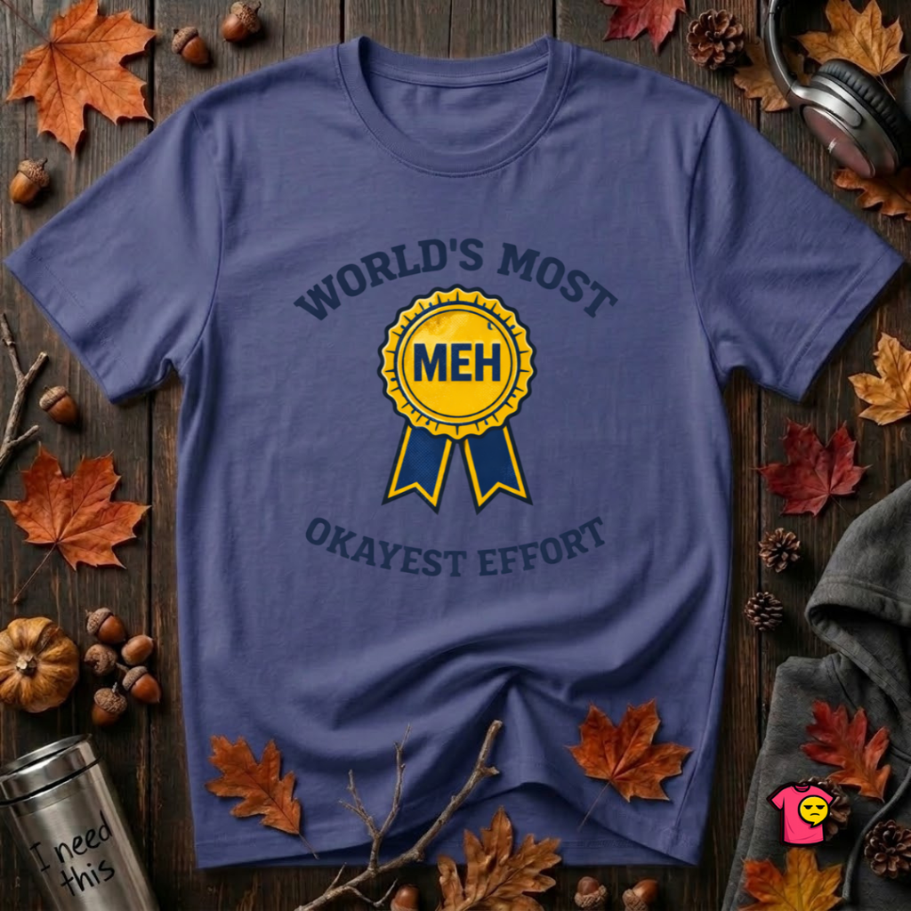 World's Most Okayest Effort sarcastic t-shirt in Team Navy by Snarky Sarks