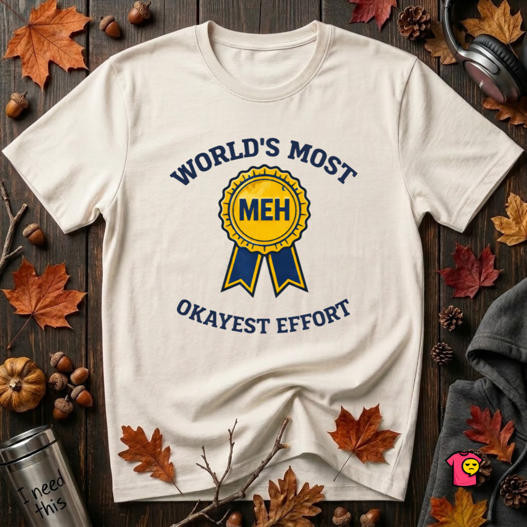 World's Most Okayest Effort sarcastic graphic t-shirt in White by Snarky Sarks