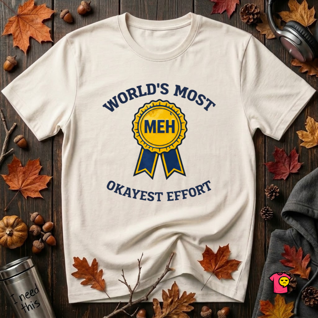 World's Most Okayest Effort sarcastic graphic t-shirt in White by Snarky Sarks
