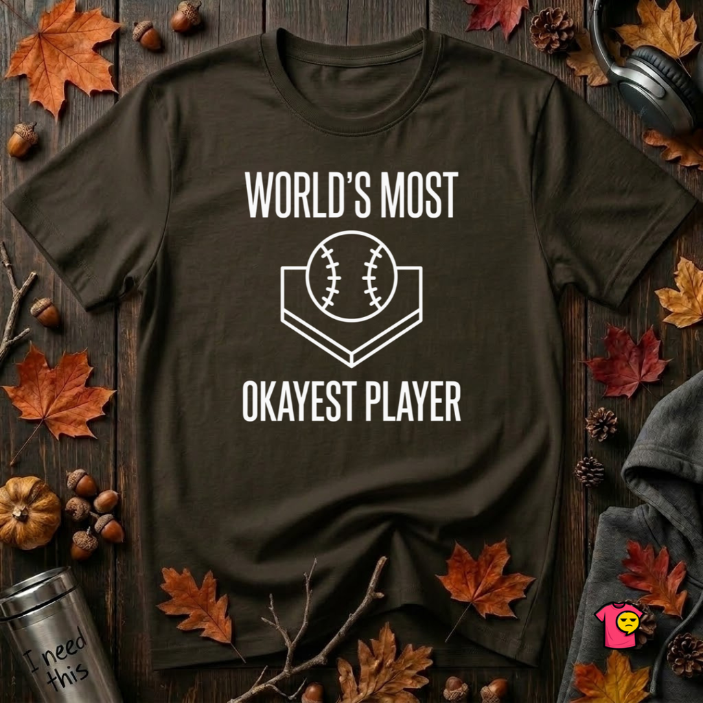 World's Most Okayest Player sarcastic graphic t-shirt in Black by Snarky Sarks