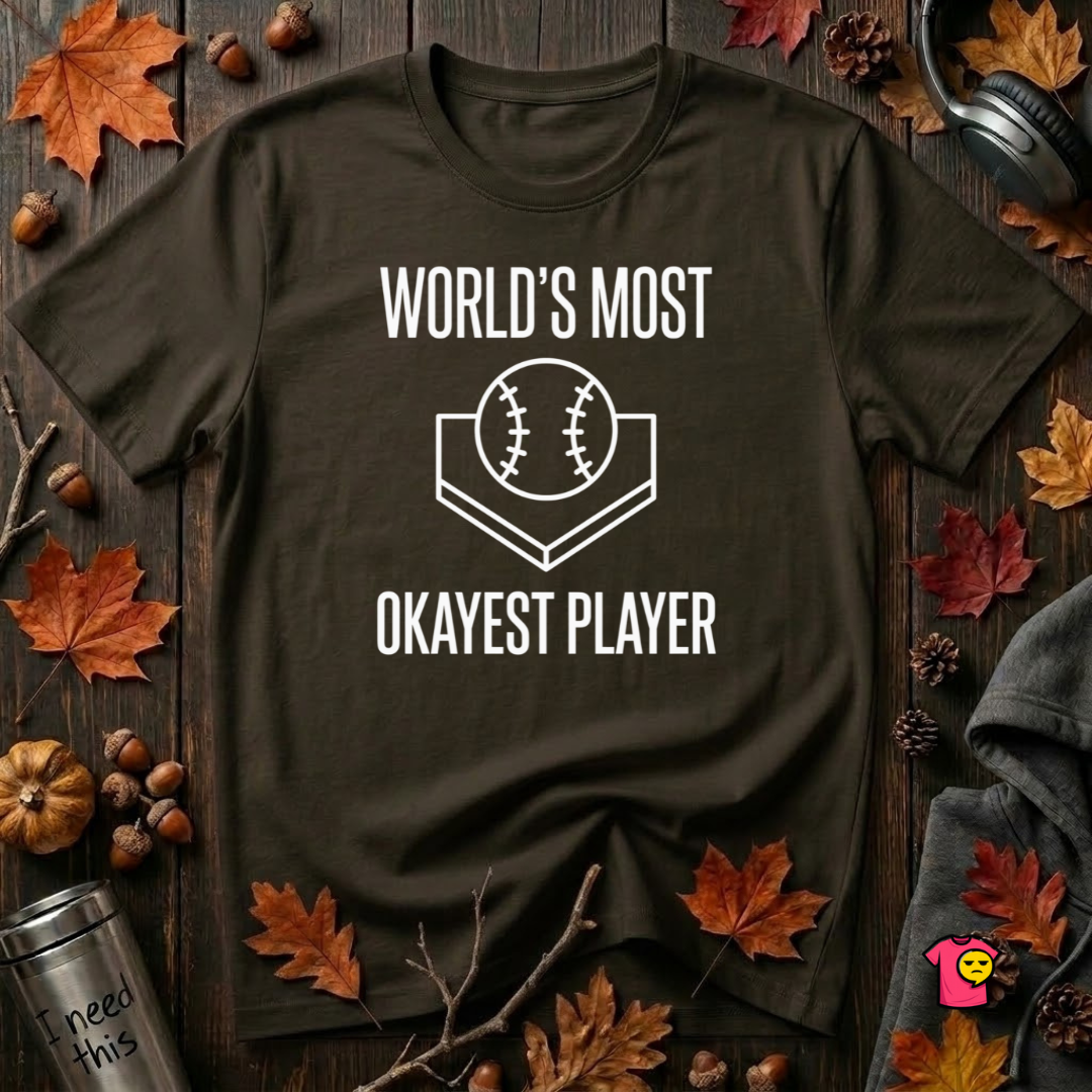 World's Most Okayest Player sarcastic graphic t-shirt in Black by Snarky Sarks