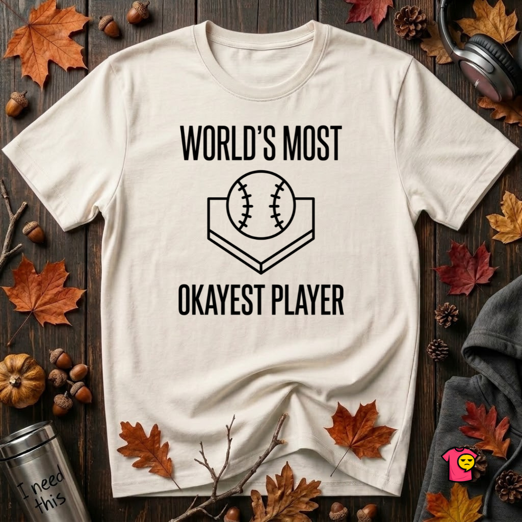 World's Most Okayest Player sarcastic graphic t-shirt in White by Snarky Sarks