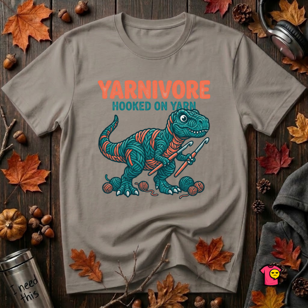 Yarnivore -- Hooked on Yarn crochet t-shirt in Deep Heather by Snarky Sarks
