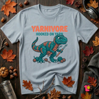 Yarnivore -- Hooked on Yarn crochet t-shirt in Light Blue by Snarky Sarks