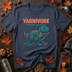 Yarnivore -- Hooked on Yarn crochet t-shirt in Navy by Snarky Sarks
