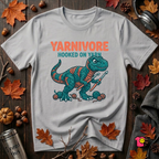 Yarnivore -- Hooked on Yarn crochet t-shirt in Solid Athletic Gray by Snarky Sarks
