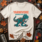 Yarnivore -- Hooked on Yarn crochet t-shirt in White by Snarky Sarks