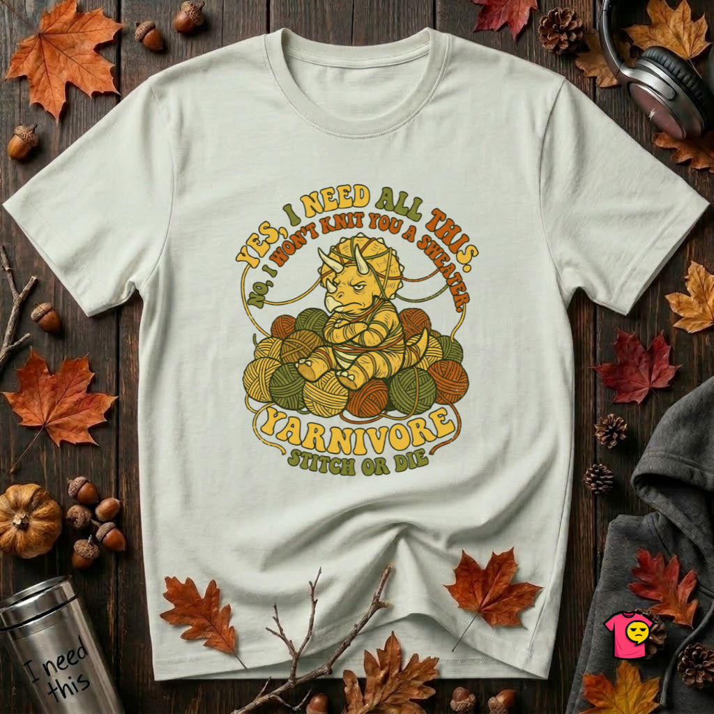 Yarnivore -- Yes, I Need all This knitting t-shirt in Citron by Snarky Sarks