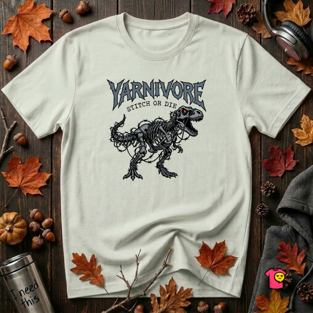 Yarnivore Stitch or Die knitting t-shirt in Citron by Snarky Sarks