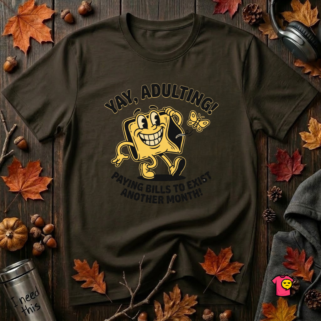 Yay, Adulting! sarcastic graphic t-shirt in Black by Snarky Sarks