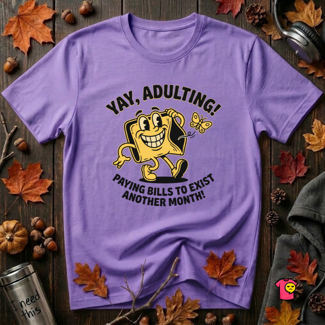 Yay, Adulting! sarcastic graphic t-shirt in Heather Team Purple by Snarky Sarks