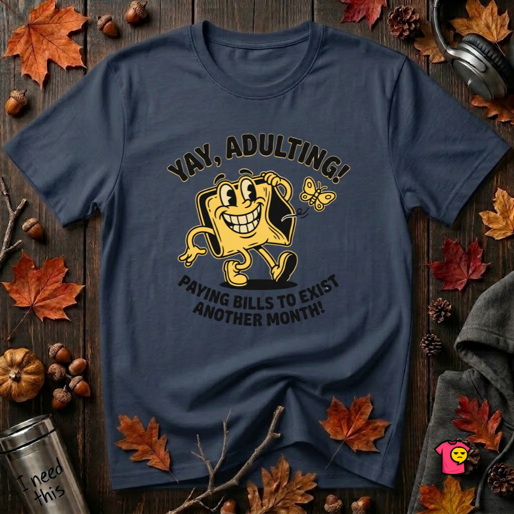 Yay, Adulting! sarcastic graphic t-shirt in Navy by Snarky Sarks