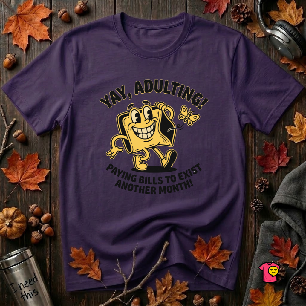 Yay, Adulting! sarcastic graphic t-shirt in Purple by Snarky Sarks